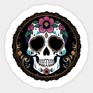 Floral Day of the Dead Skull Sticker